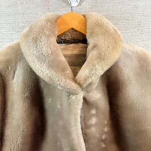 Vintage Tan Faux Fur Winter Coat Jacket Womens M Collar Neck Cozy Diva Mob Wife